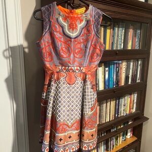 Orange and Gray Fit and Flare Midi Dress